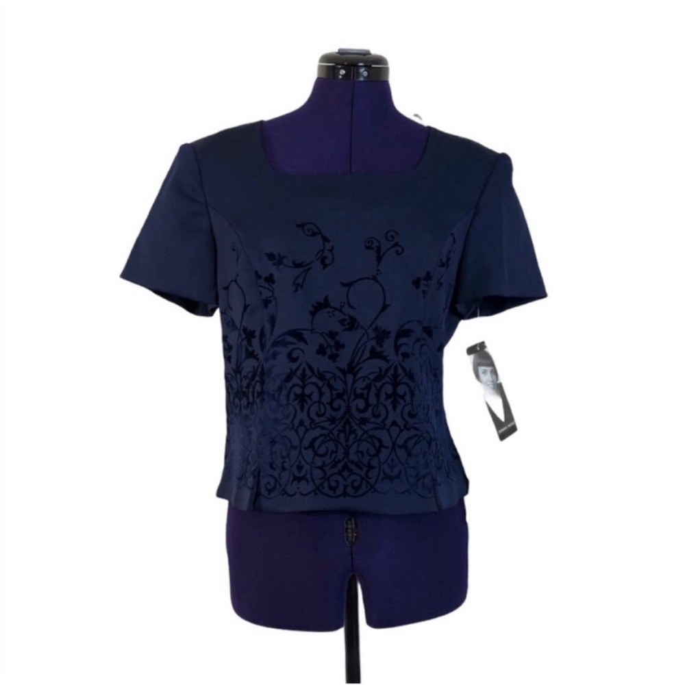 Donna Rocco Dark Blue Velvet Short Sleeve Top